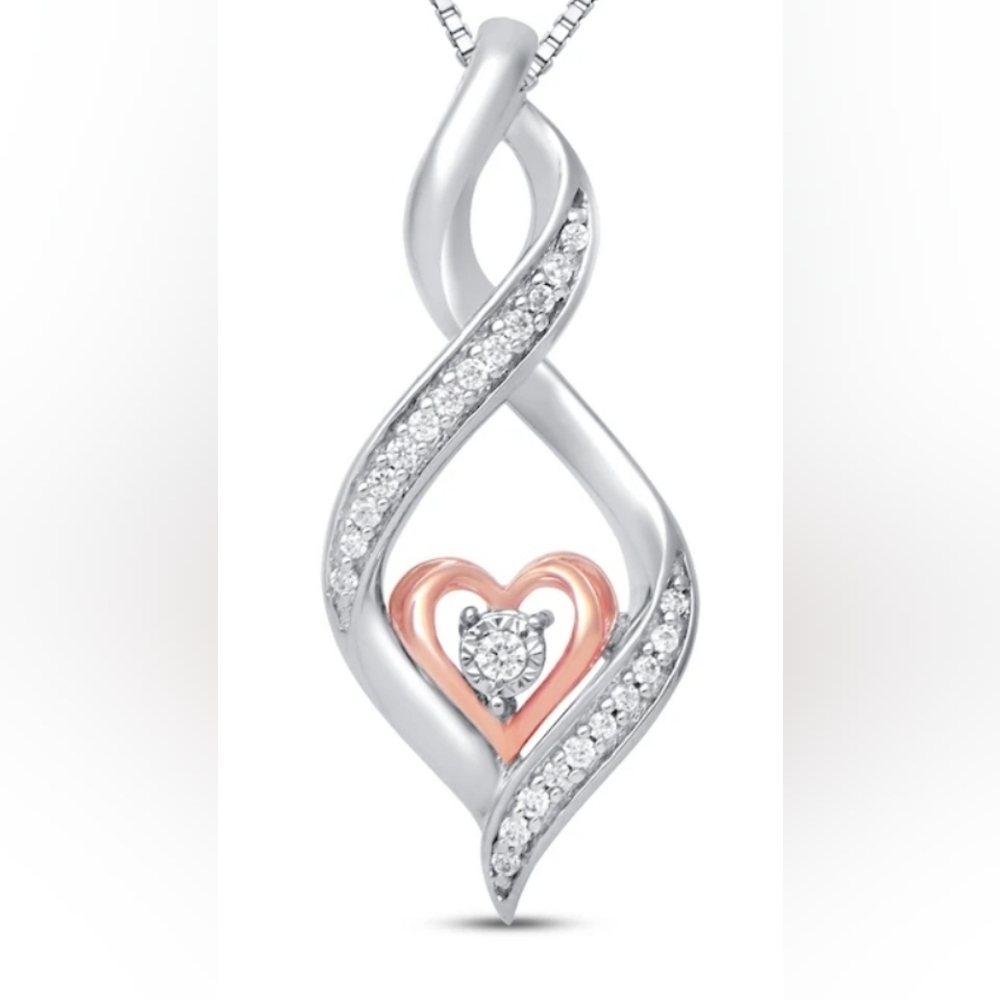 Kay Jewelers Diamond Necklace 1/15 ct tw Sterling Silver & 10K Rose Gold 18"